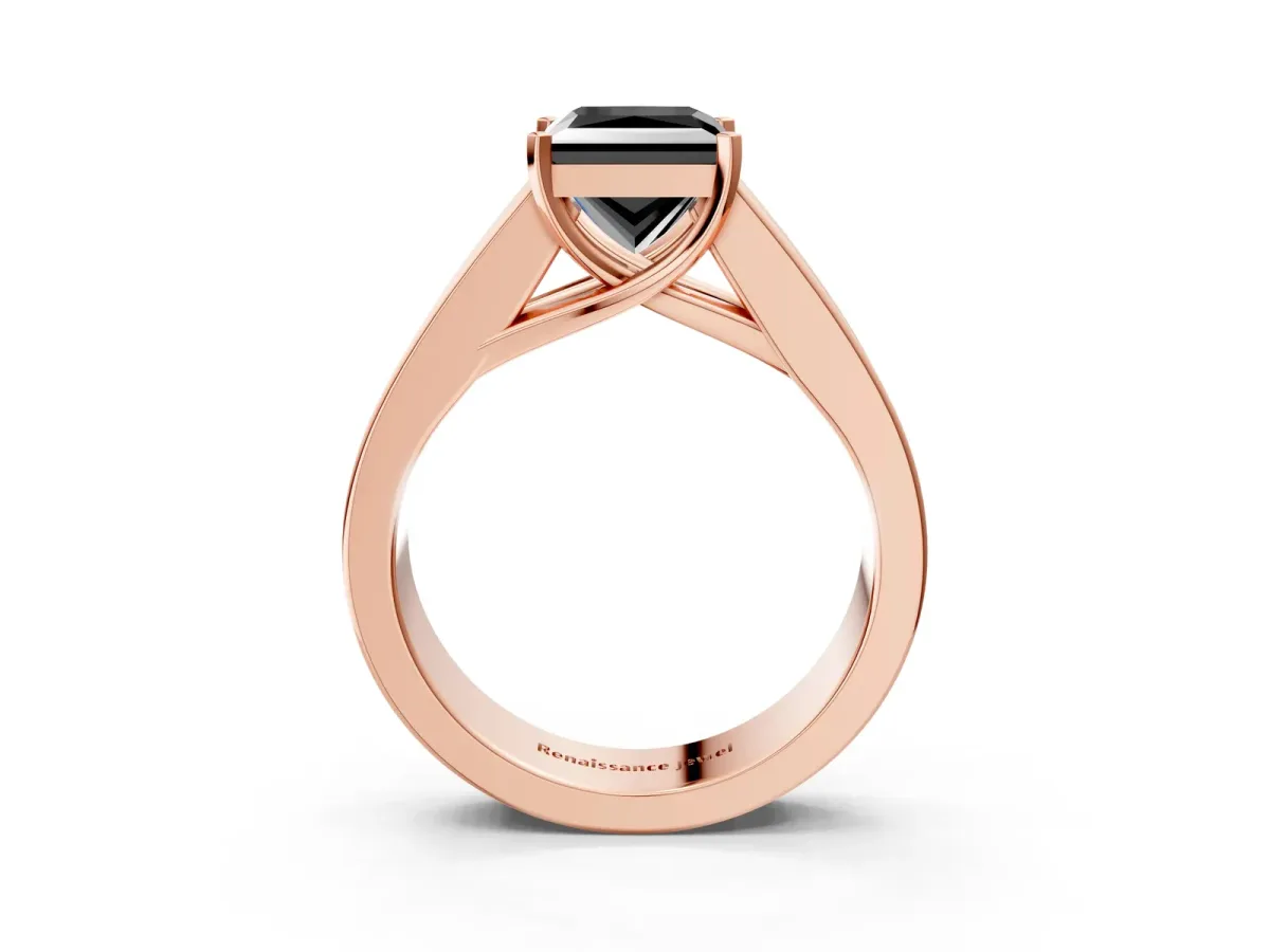 Fancy Black Princess Cut Cut Channel Set Solitaire Ring with Four-Prong Setting Rose gold