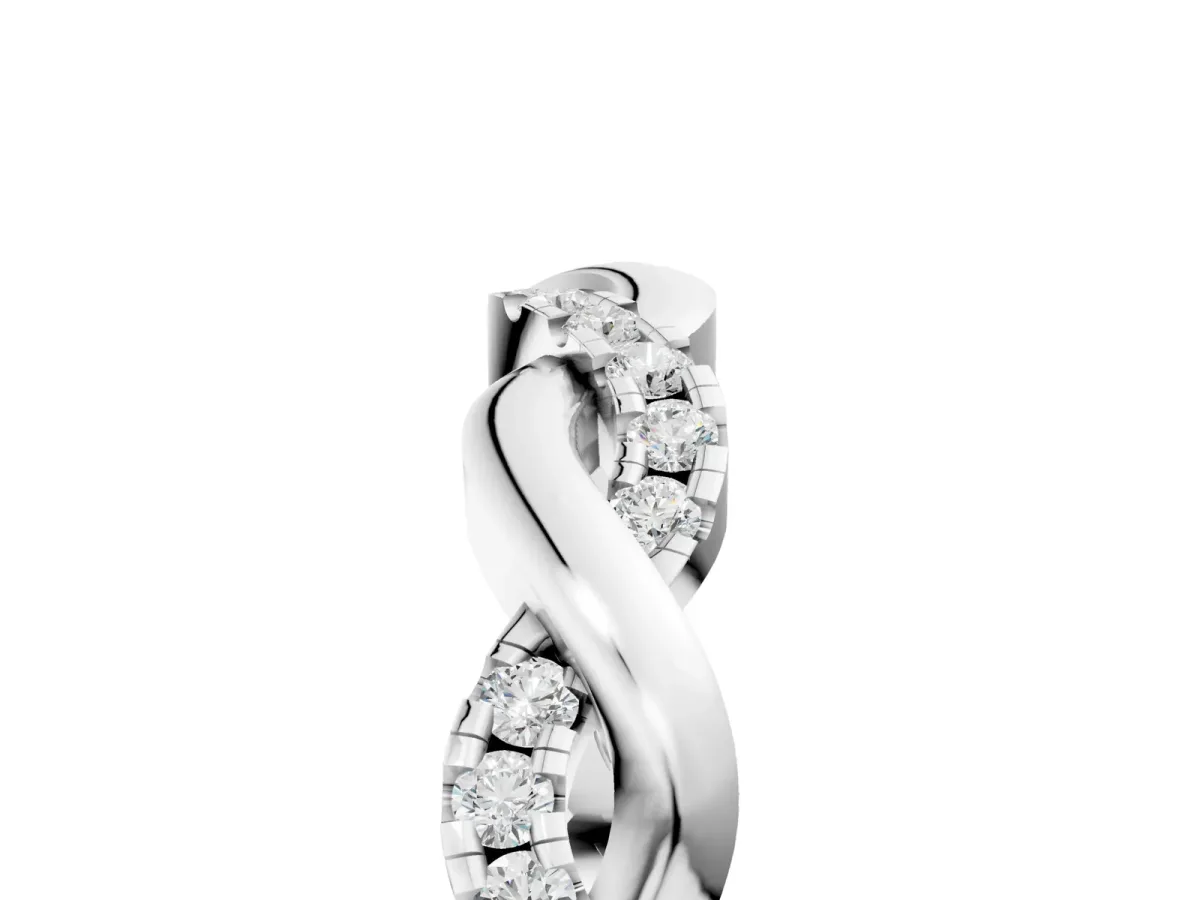 Pavé Round Diamond Twist Eternity Band with Shared Prong Setting White gold