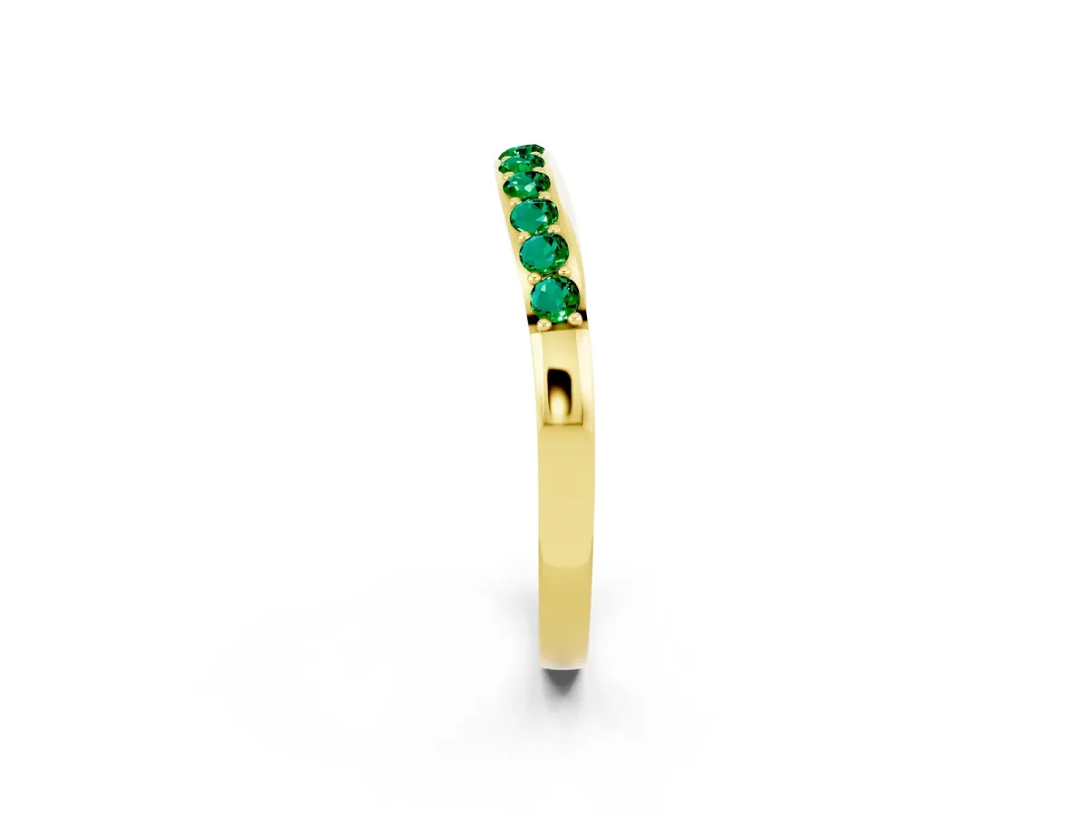 Round Emerald Curved Wedding Band with Channel Setting Yellow gold
