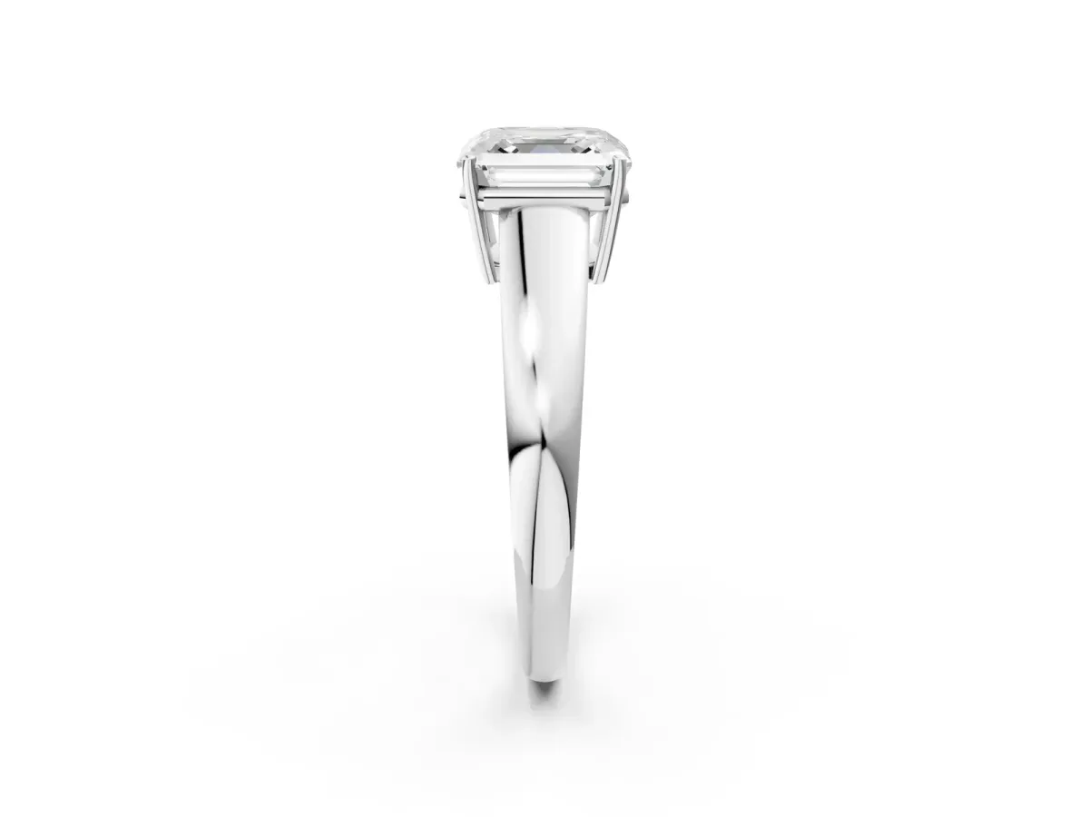 Asscher Cut Solitaire Diamond Ring with Tapered Band and Four-Prong Setting Platinum