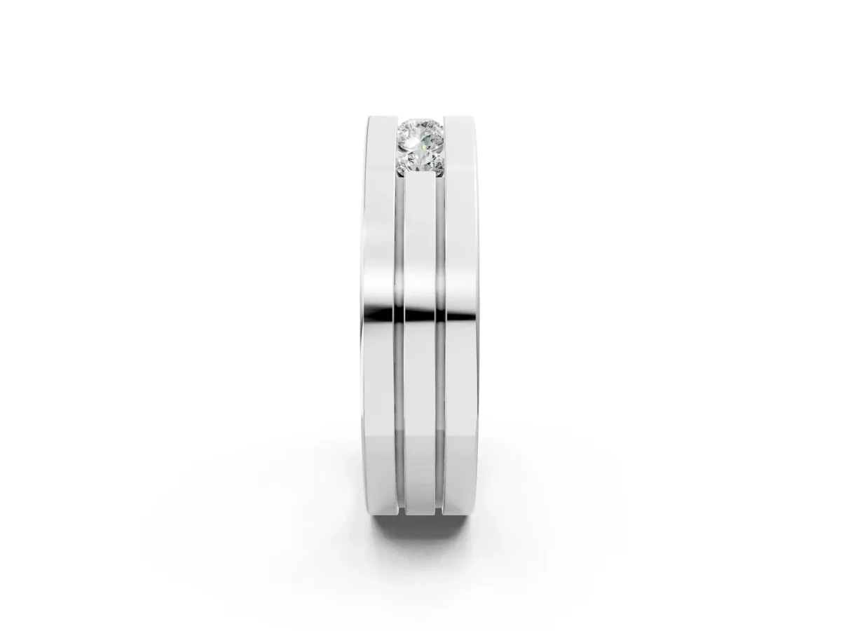 Round Diamond Five-Stone Channel Set Mens Band Silver