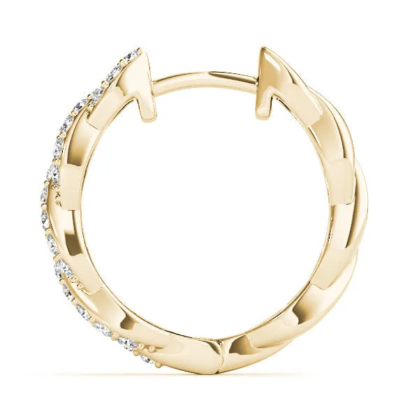 Pave Round Diamond Twisted Hoop Earrings with Shared Prong Setting Yellow gold