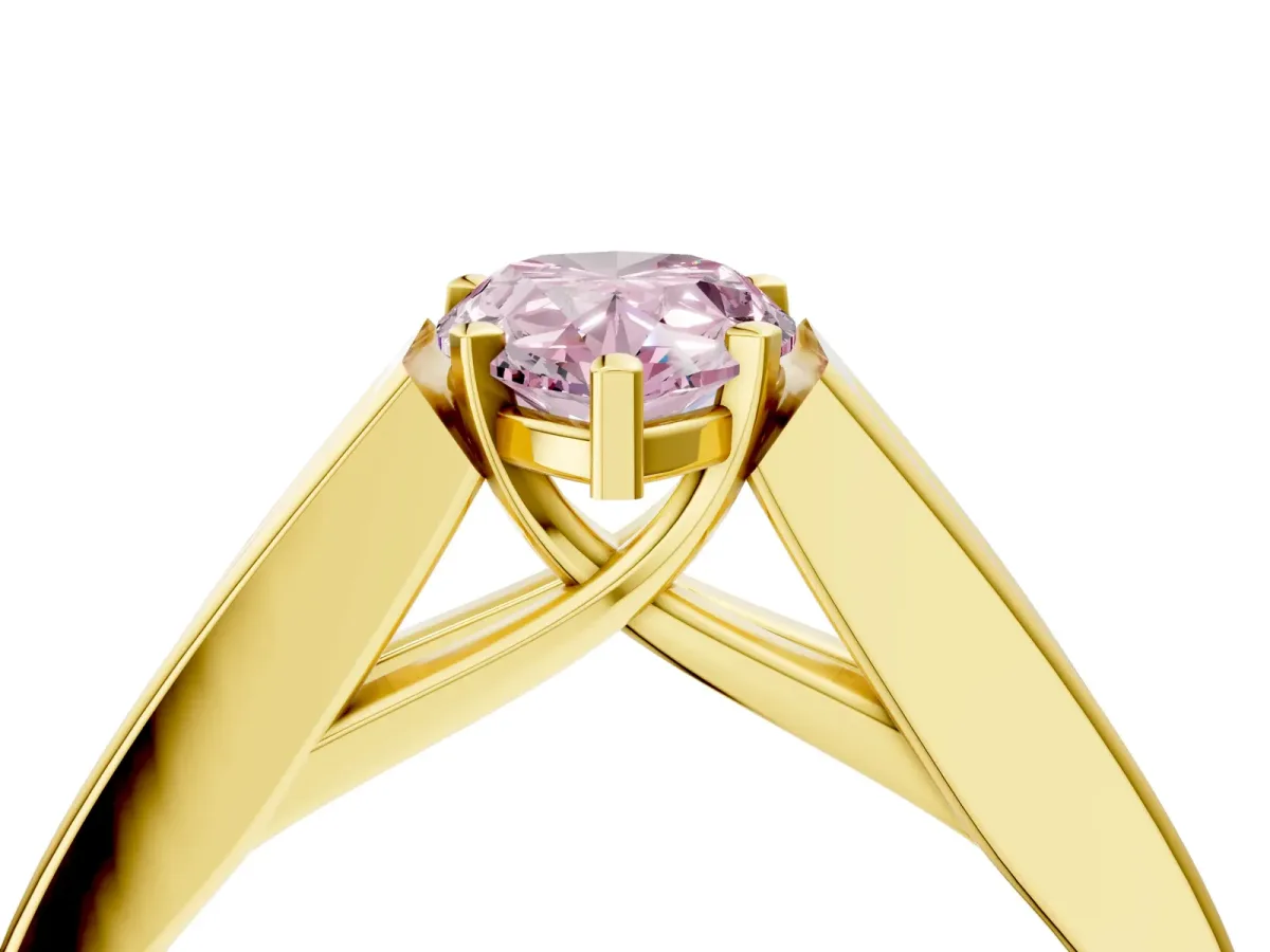 Fancy Pink Pear Cut Cut Channel Set Solitaire Ring with Four-Prong Setting Yellow gold