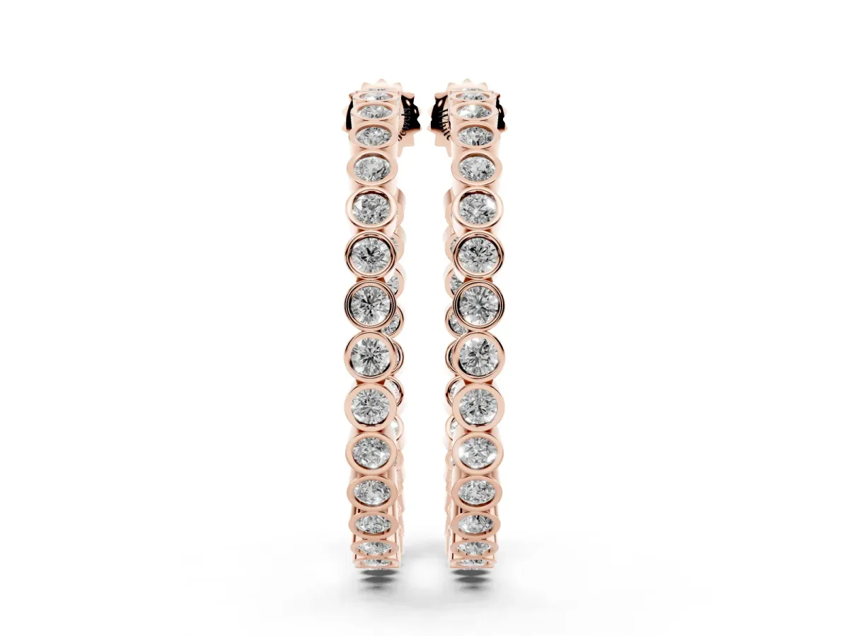 Round Diamond Bezel-Set Inside-Out Large Hoop Earrings Rose gold