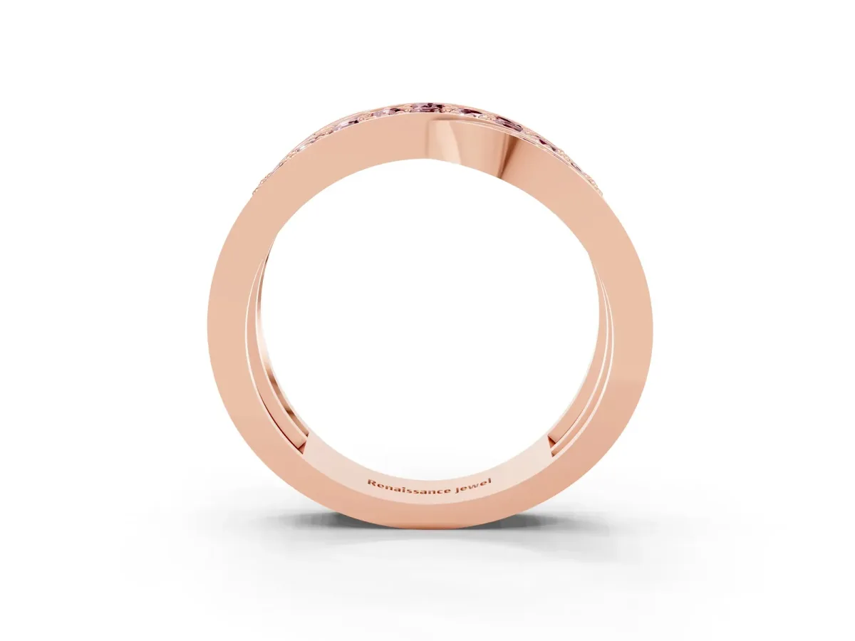 Pavé Round Morganite Crossover Band with Bead Prong Setting Rose gold