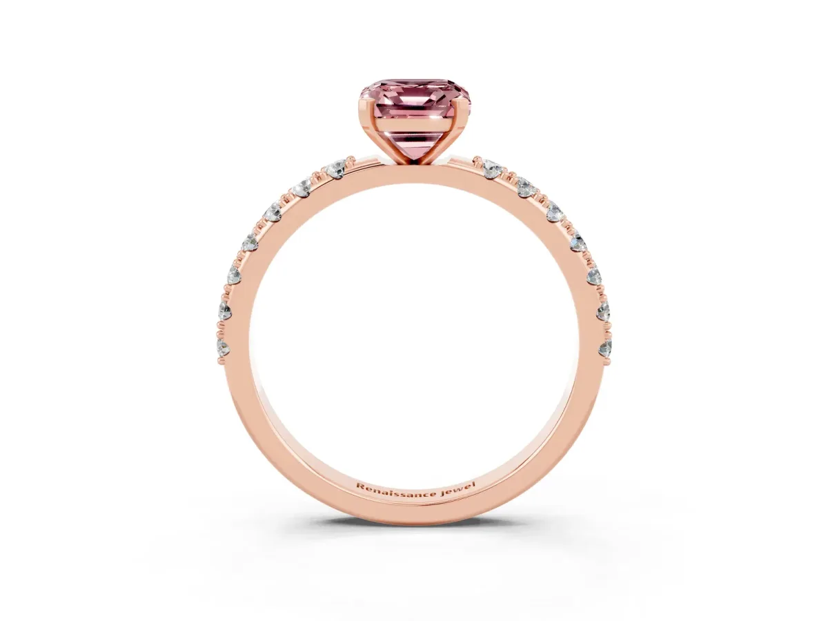 Emerald Cut Morganite Solitaire Pavé Band with Four-Prong Setting Rose gold