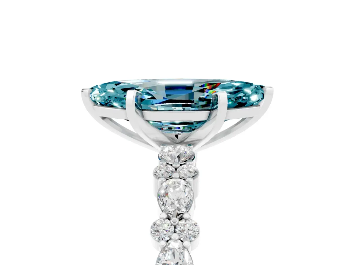 Marquise Cut Blue Topaz Side Stone Solitaire Ring with Round and Four-Prong Setting Silver