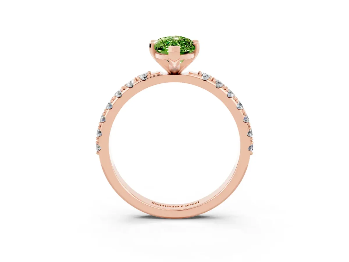 Marquise Cut Peridot Solitaire Pavé Band with Four-Prong Setting Rose gold