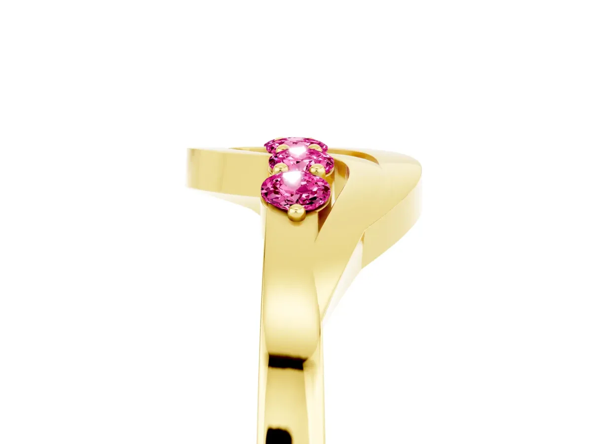 Five-Stone Round Pink Sapphire Crossover Band with Prong Setting Yellow gold
