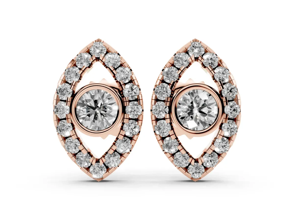 Round Diamond Evil Eye Stud Earrings Rose gold