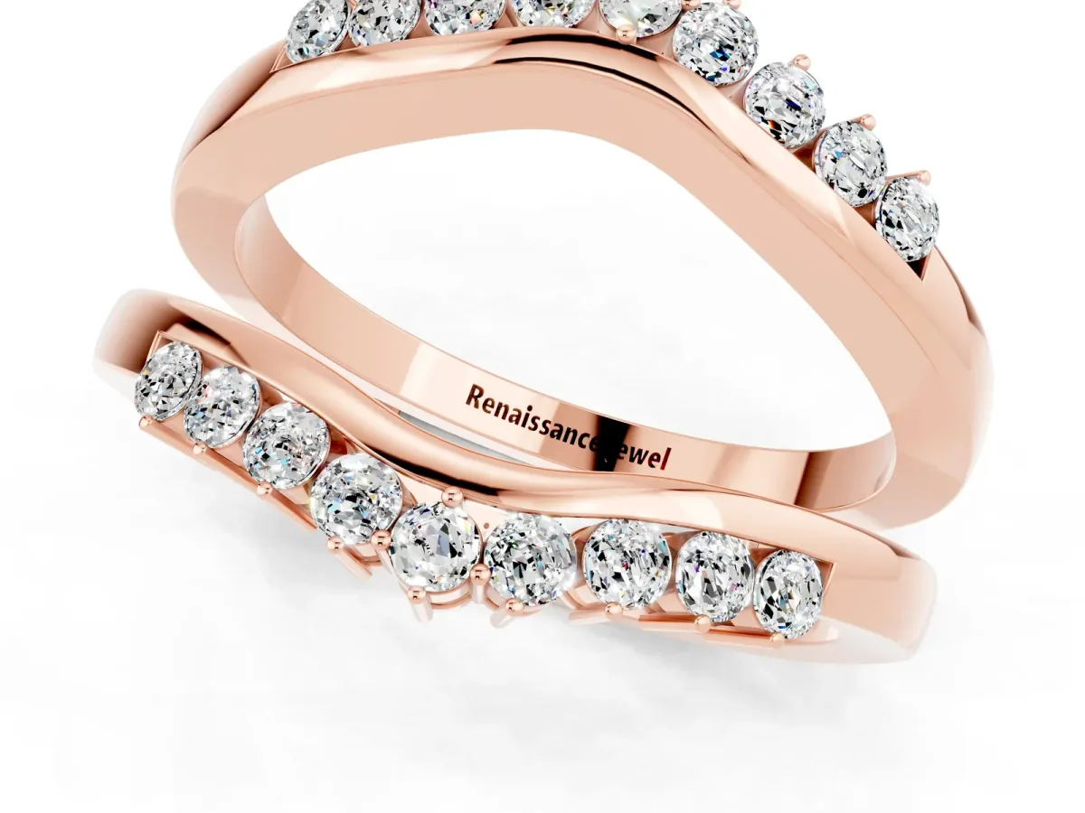 Round Moissanite Chevron Contour Band with Prong Setting Rose gold