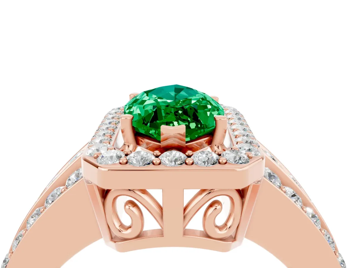 Marquise Cut Halo Emerald Ring with Round Split Shank and Prong Setting Rose gold