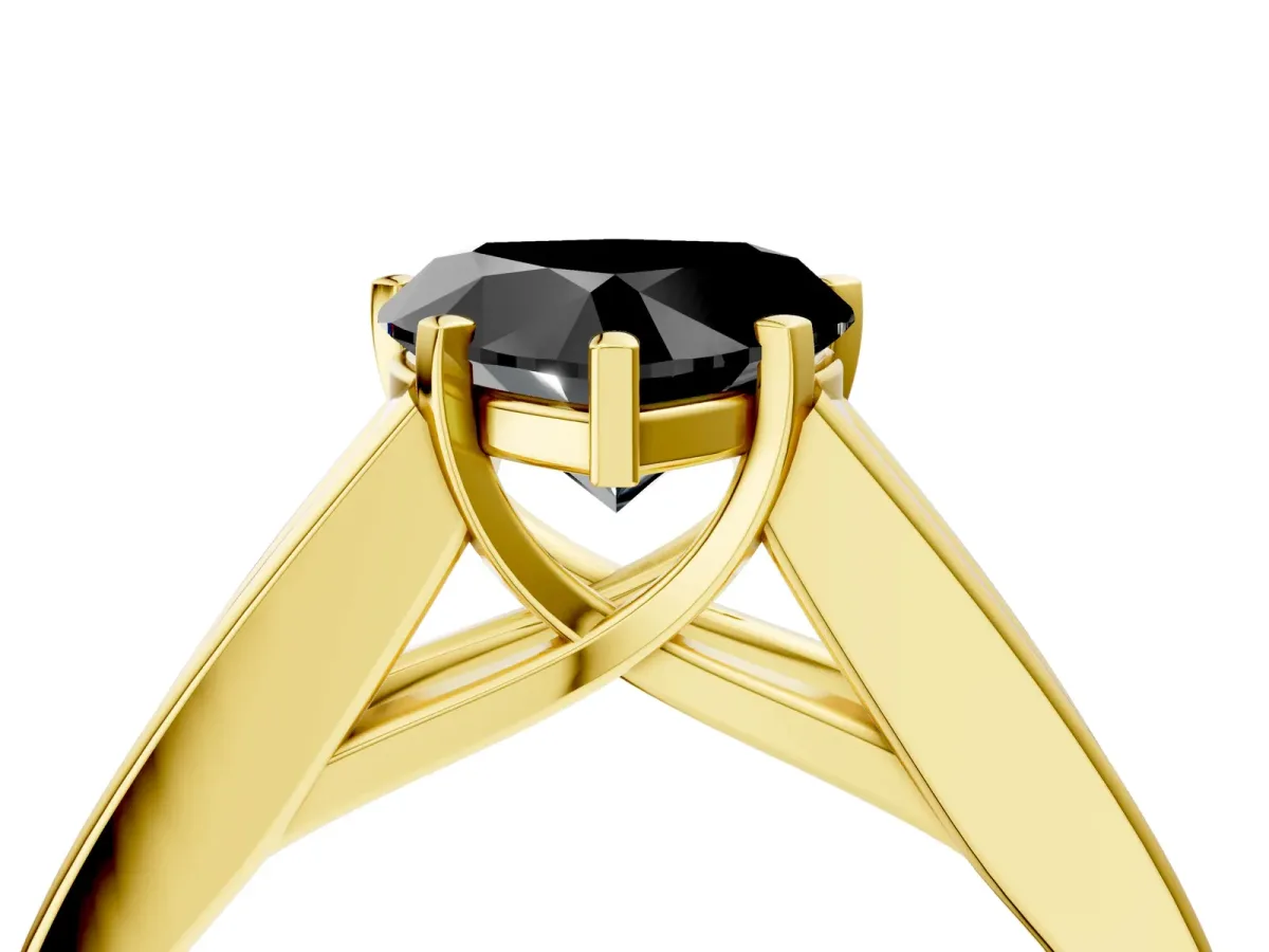 Fancy Black Heart Cut Cut Channel Set Solitaire Ring with Four-Prong Setting Yellow gold