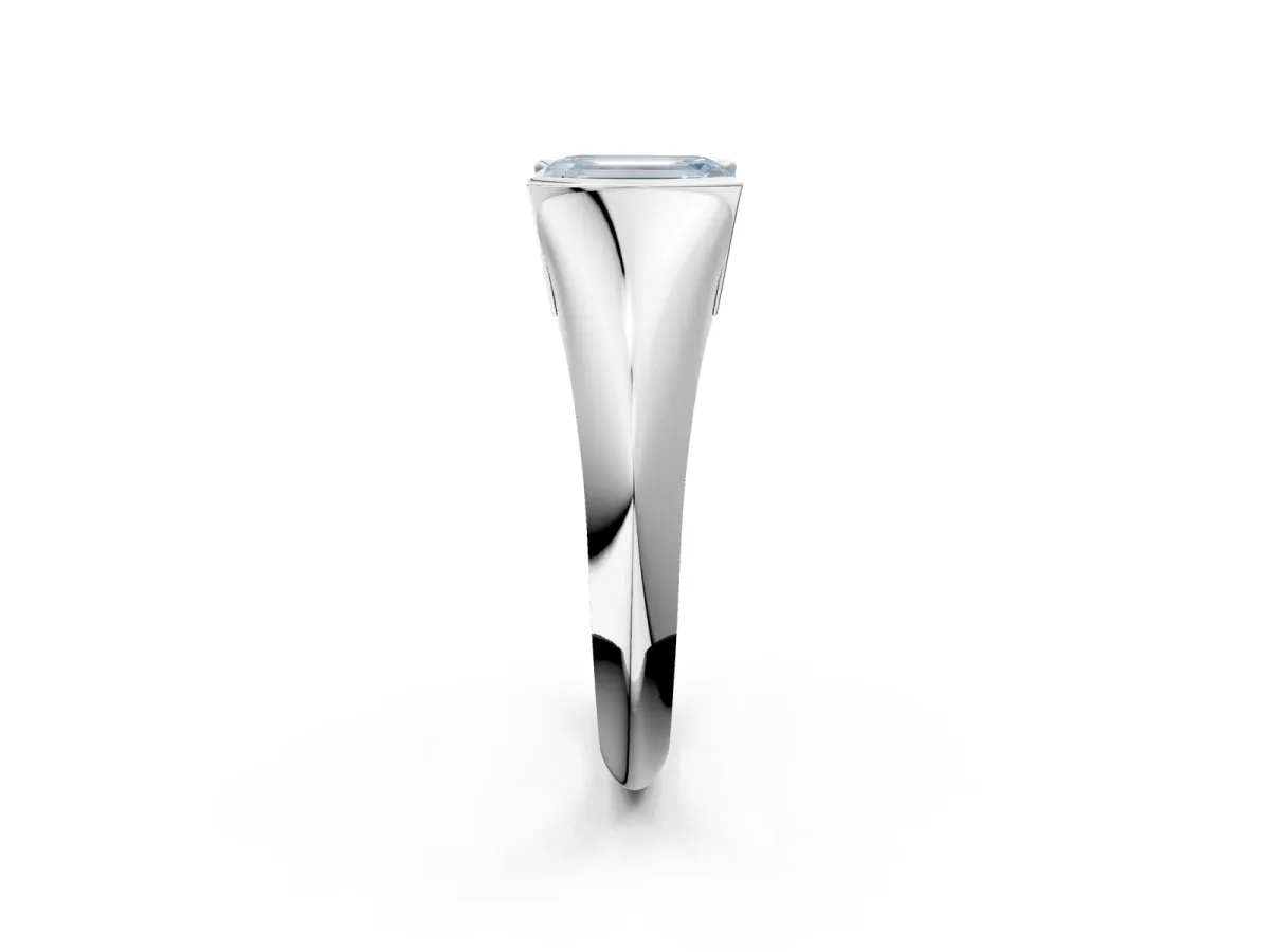 Fancy Blue Emerald Cut Solitaire Tension Set Diamond Ring Platinum
