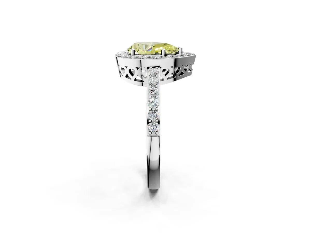 Fancy Yellow Pear Cut Halo Diamond Pavé Band Ring with Prong Setting Platinum
