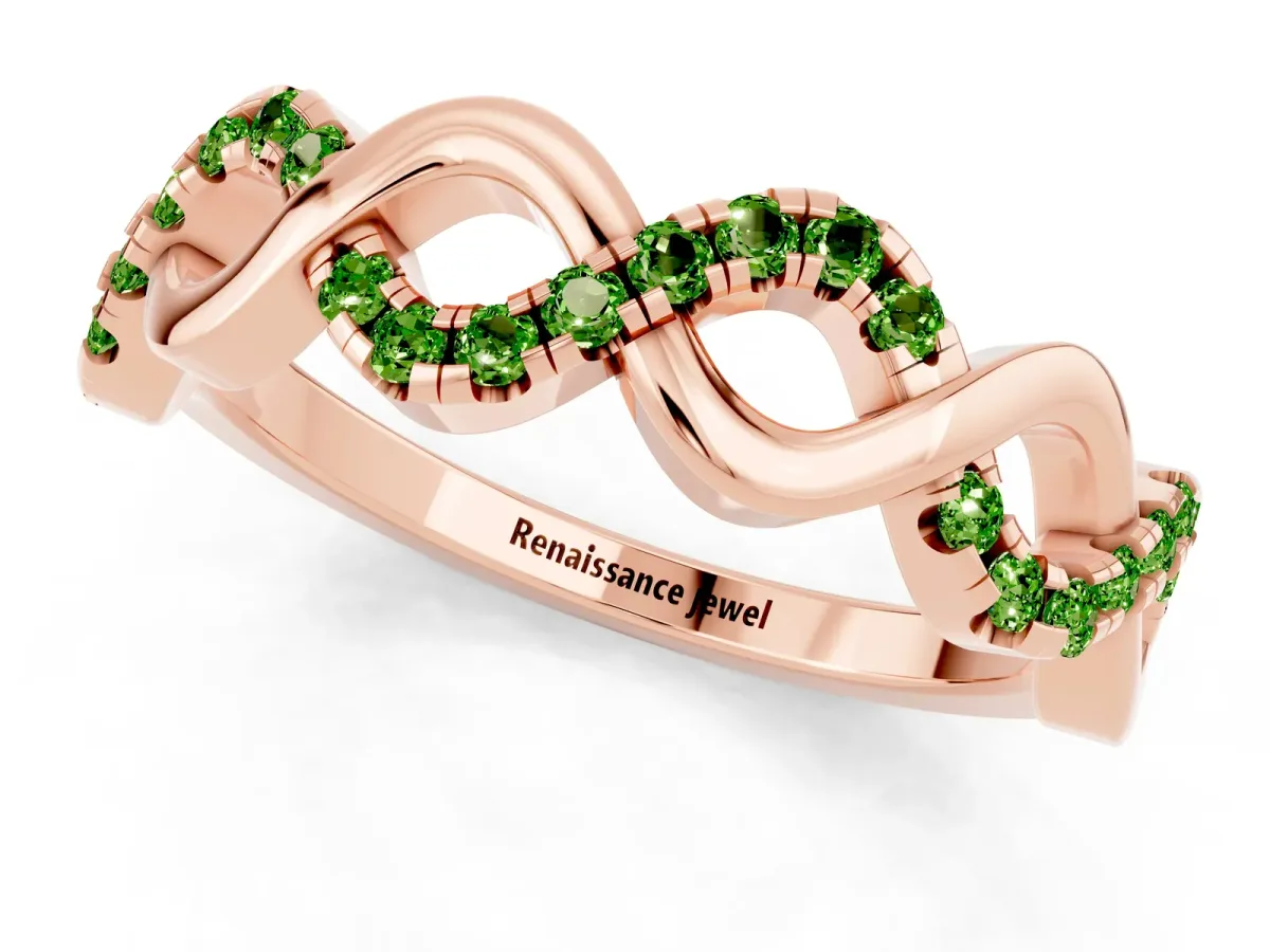 Twist Infinity Round Peridot Band with Pavé Setting Rose gold