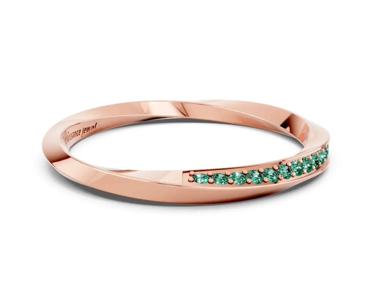 Pavé Round Green Sapphire Twist Band Rose gold