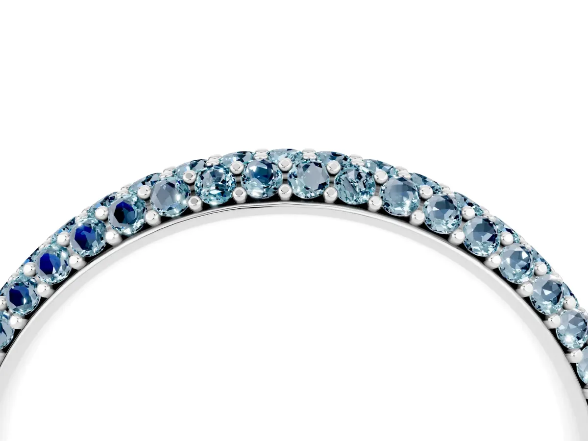 Round Aquamarine Pavé Eternity Band with Shared Prong Setting Silver