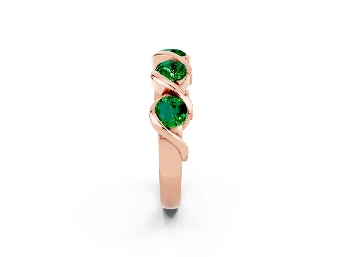 Round Emerald Wave Band with Channel Setting and Shared Prongs Rose gold