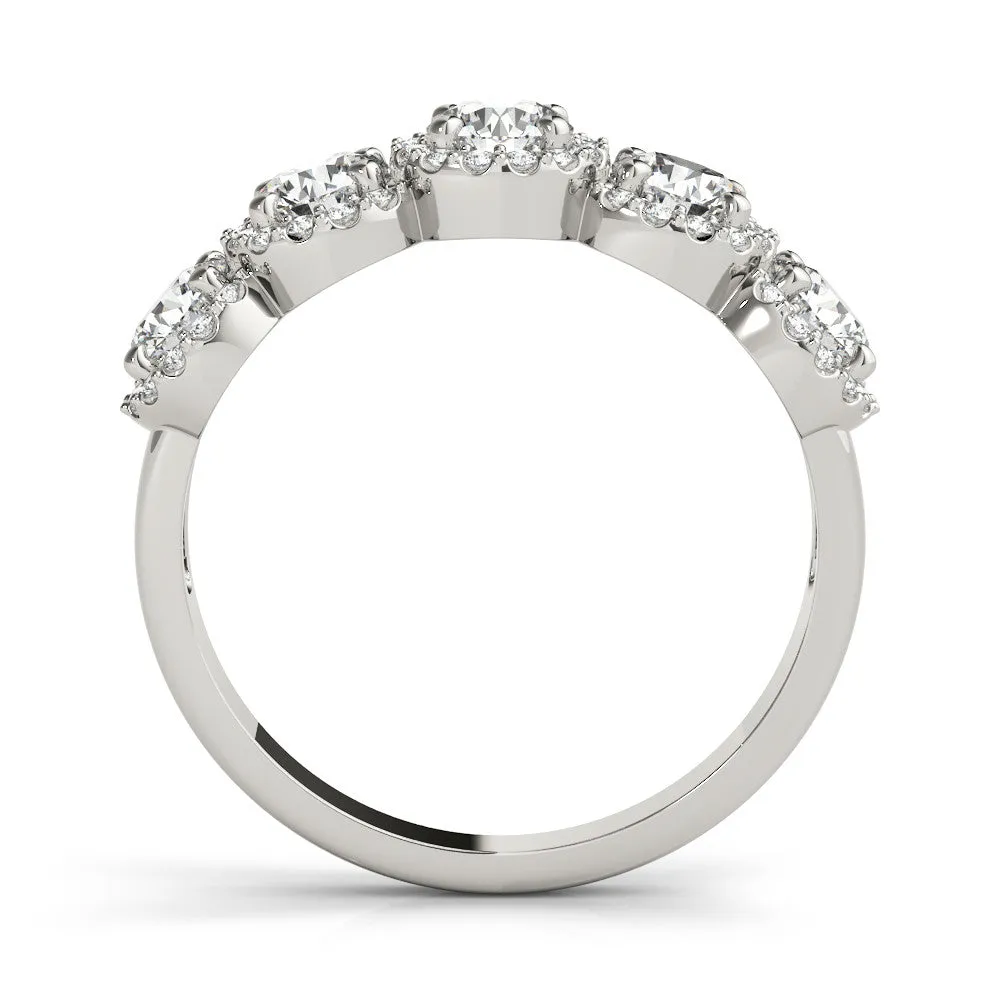 Round Diamond Halo Five-Stone Prong Set Band White gold