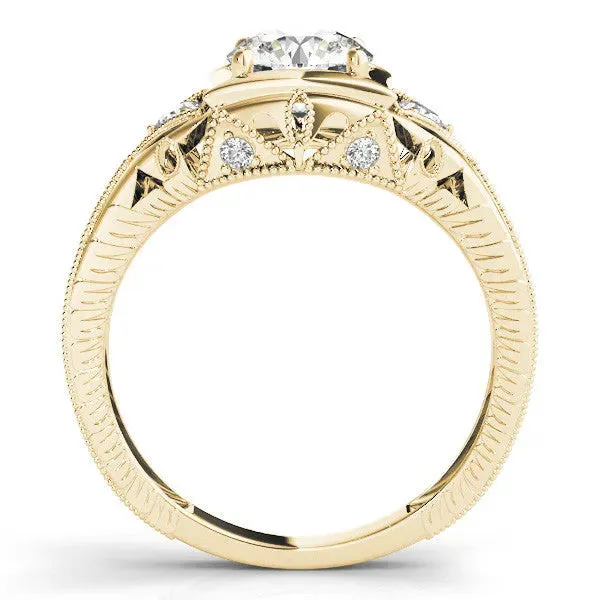Milgrain Bezel Round Cut-Cut Filigree Engagement Ring Yellow gold