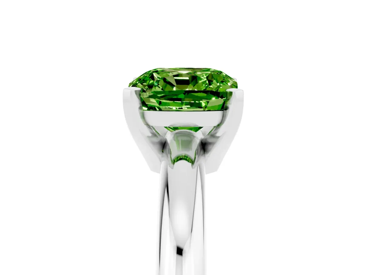 Cushion Cut Peridot Solitaire Engagement Ring with Round Band and Four-Prong Setting Silver
