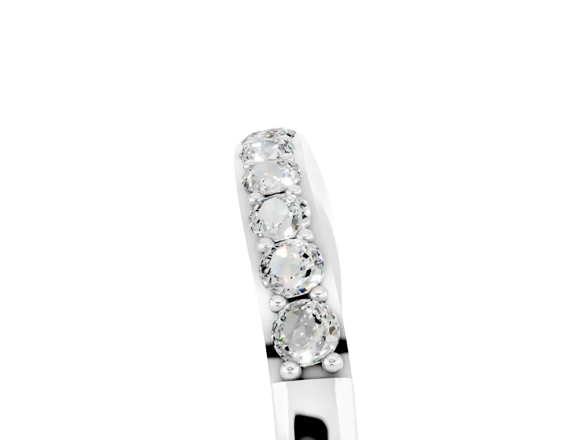 Round Moissanite Curved Wedding Band with Channel Setting Silver