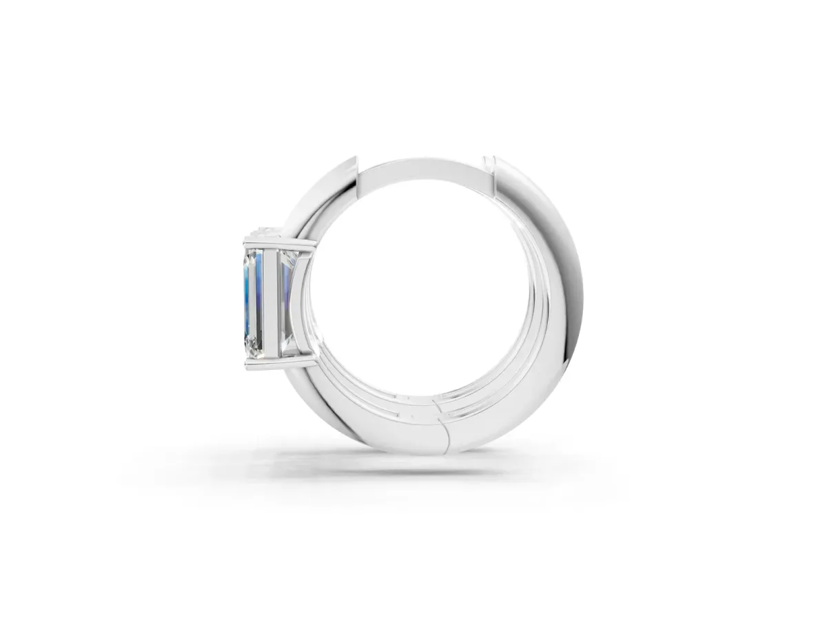 Emerald Diamond Solitaire Huggie Hoop Earrings White gold