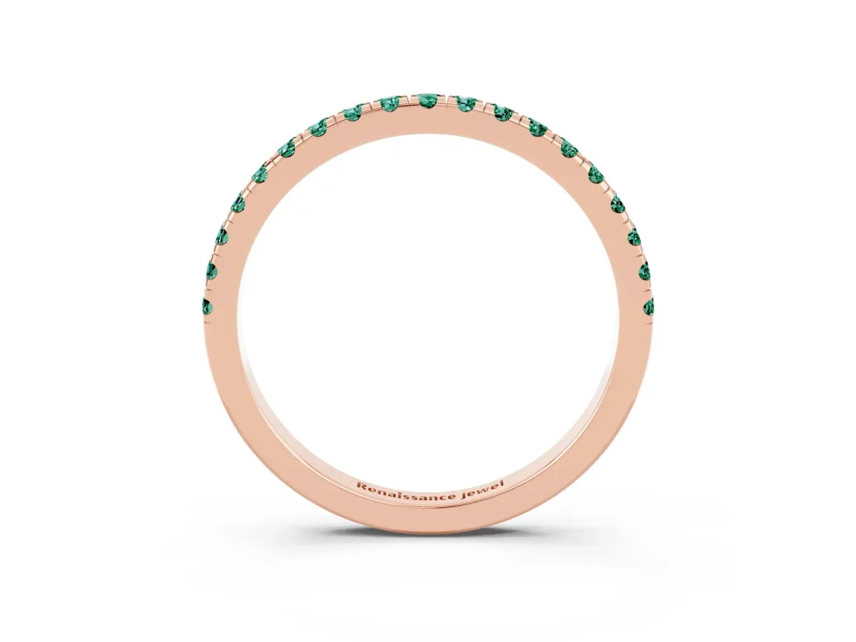 Pavé Round Green Sapphire Half Eternity Band with Shared Prong Setting Rose gold