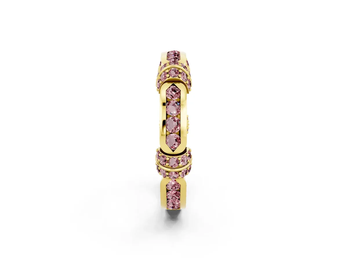 Pavé Round Morganite Link Band with Bezel Setting Yellow gold