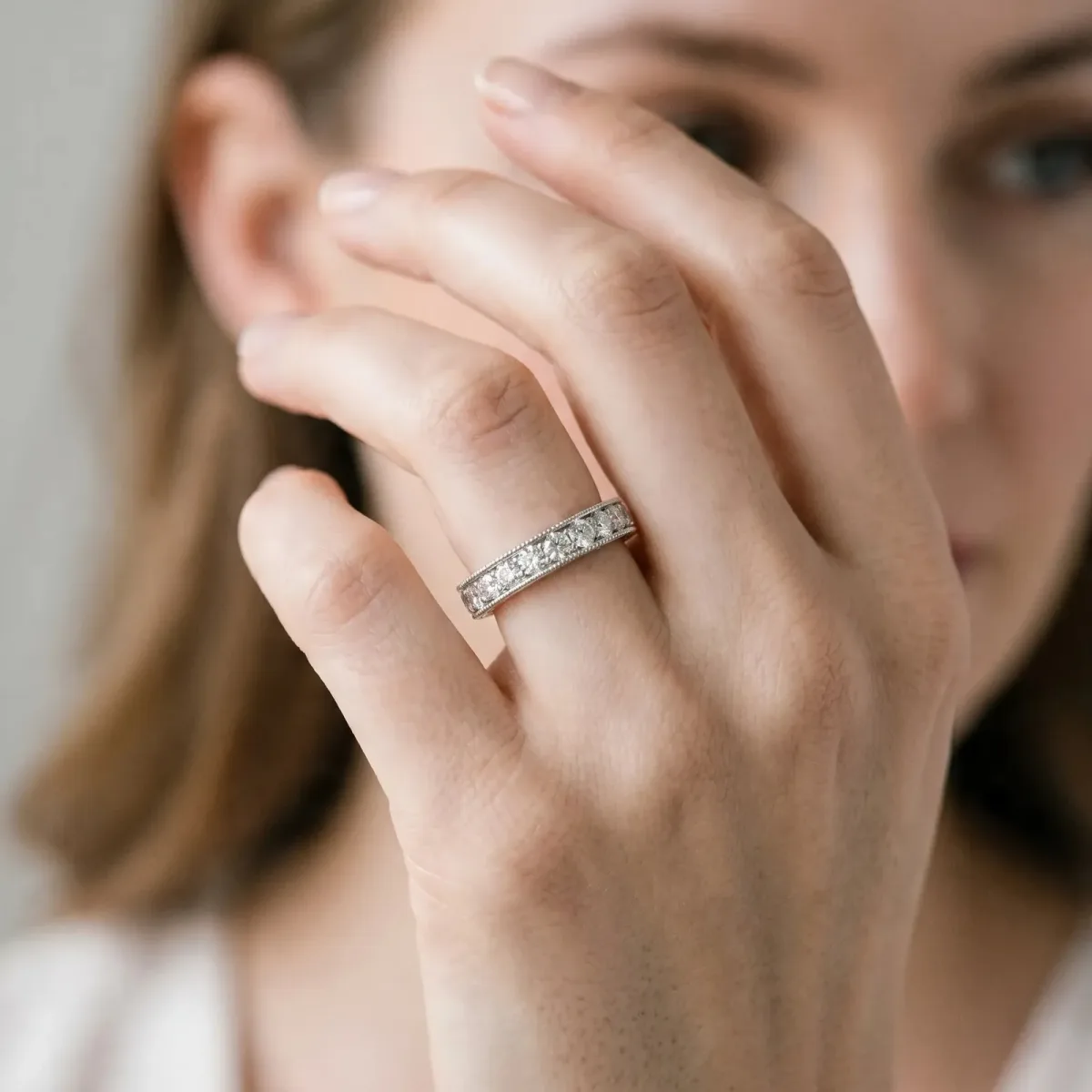 Round Cut Channel Set Diamond Eternity Band Platinum