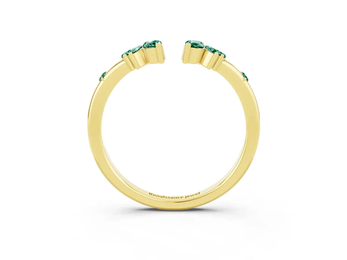 Open Marquise Cluster Green Sapphire Band with Prong Setting Yellow gold