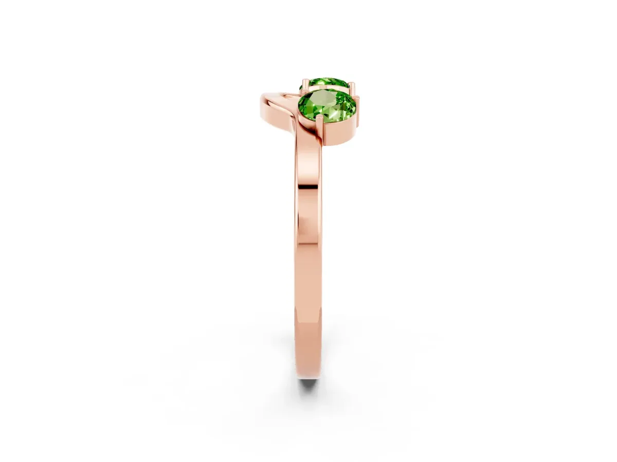 Dual Round Peridot Open Band Ring with Prong Setting Rose gold