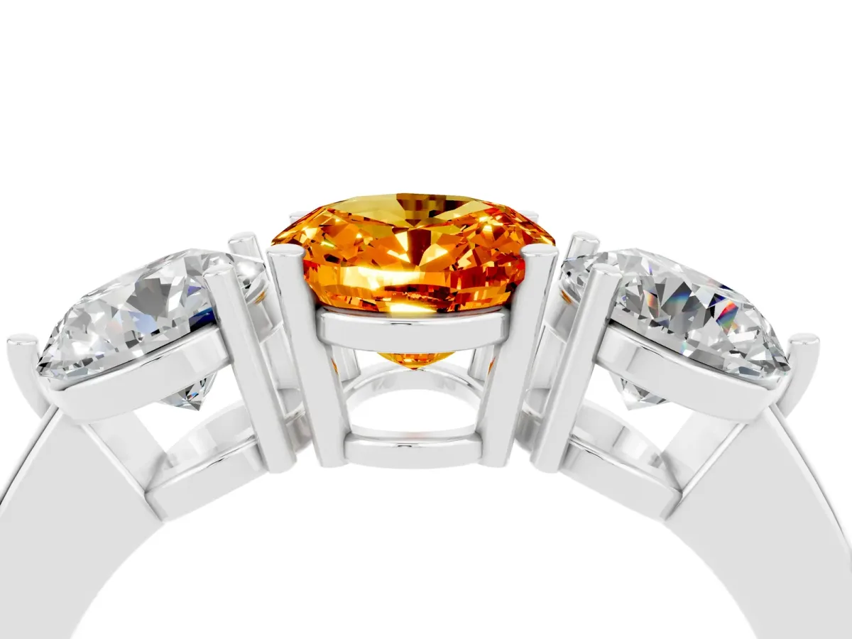 Oval Cut Citrine Three-Stone Ring with Prong Setting and Classic Band White gold