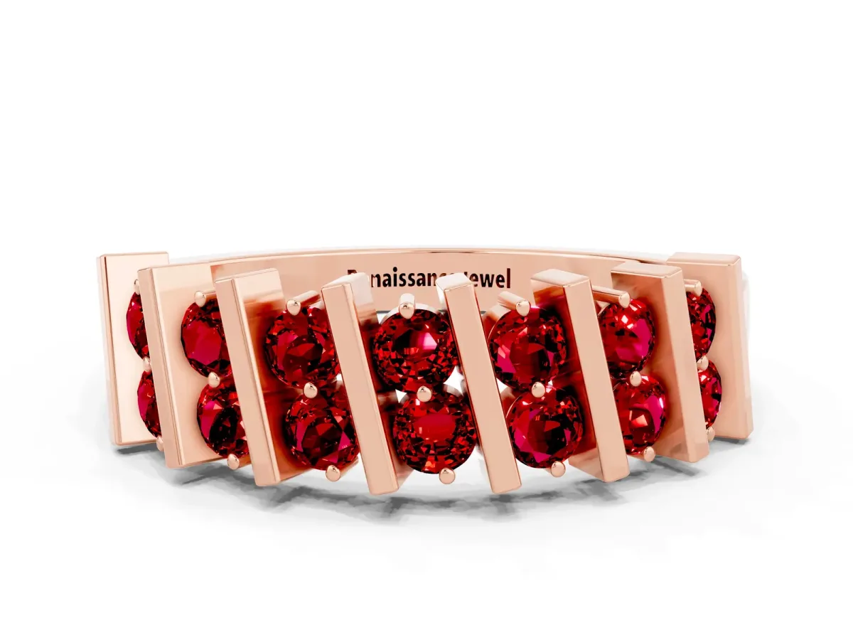 Channel Set Round Ruby Anniversary Band with Vertical Prongs Rose gold