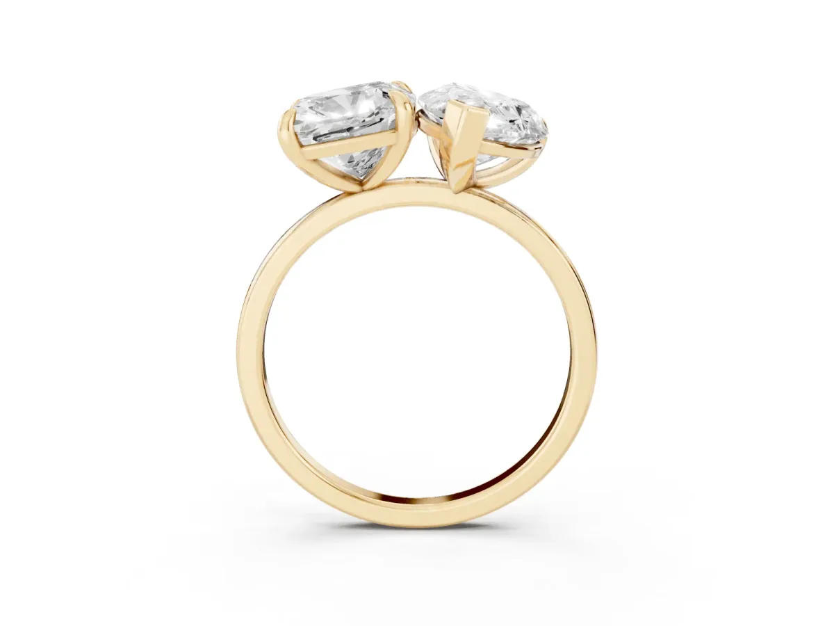Pear and Cushion Toi Moi Ring with Prong Setting and Plain Band Yellow gold