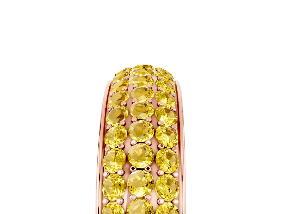 Three-Row Round Yellow Sapphire Eternity Band with Shared Prong Setting Rose gold