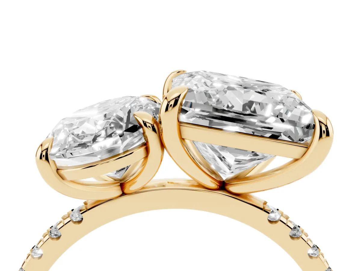 Oval and Princess Toi Moi Ring with Prong Setting and Micro Pave Band Yellow gold