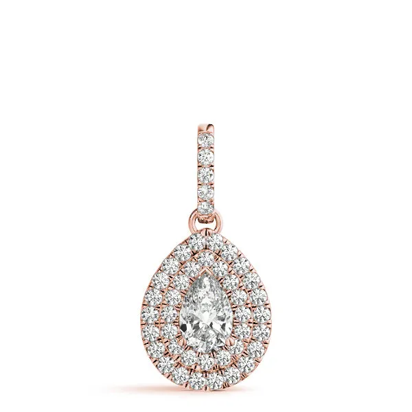 Double Halo Pear Diamond Pendant with Pavé Setting Rose gold