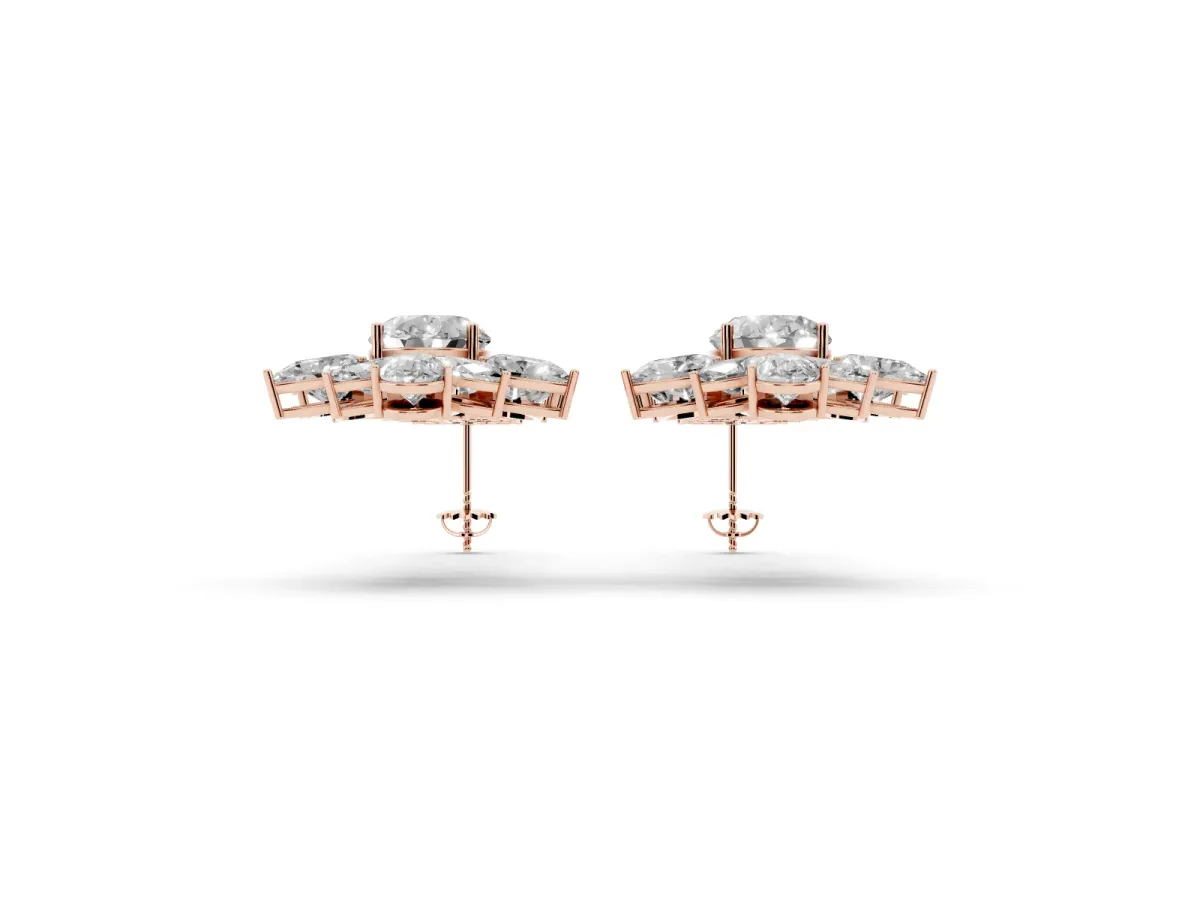 Oval, Pear, Marquise and Round Diamond Floral Cascade Drop Earrings Rose gold