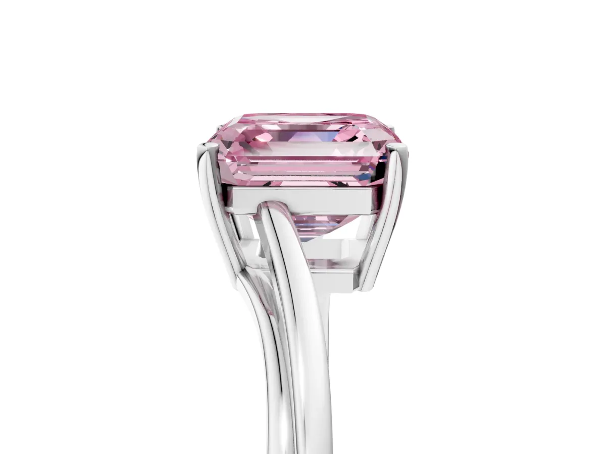 Fancy Pink Asscher Cut Cut Solitaire Twist Band Ring with Four-Prong Setting Platinum