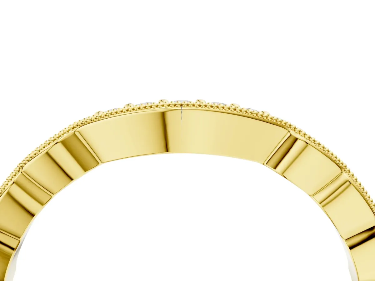 Scalloped Diamond Round Cut Eternity Band with Pavé Setting Yellow gold