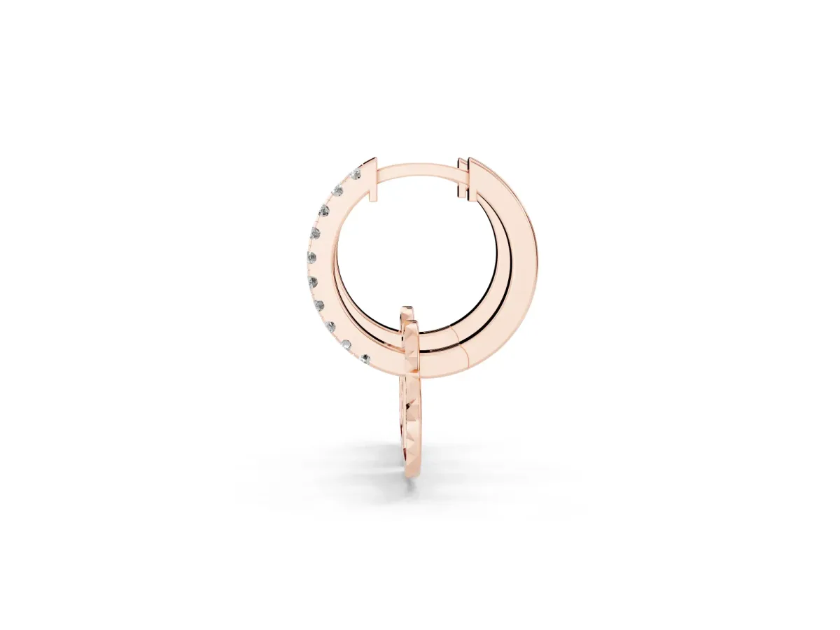 Round Diamond Heart Charm Huggie Hoop Earrings Rose gold