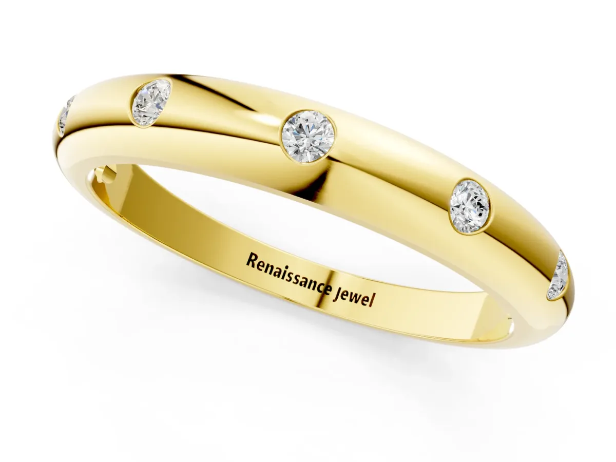 Bezel Set Round Diamond Comfort Fit Band Yellow gold