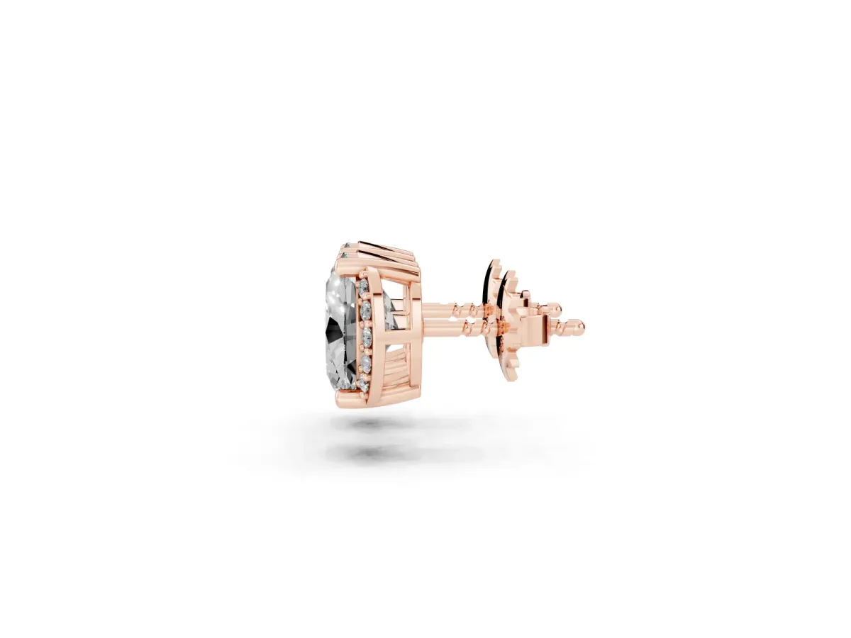 Oval Diamond Half Halo Stud Earrings Rose gold