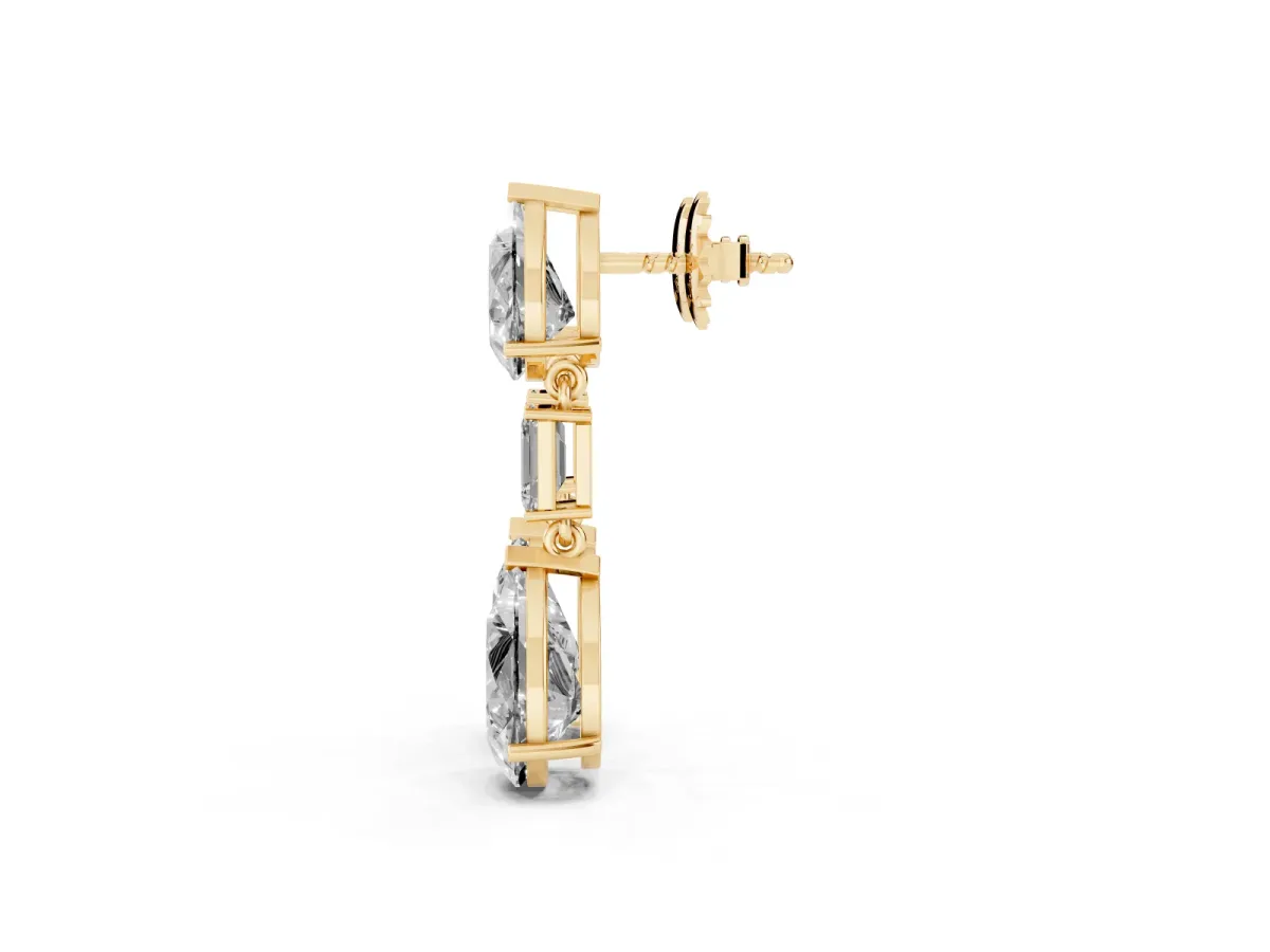 Pear Diamond Drop Earrings with Emerald and Pear Lab Grown Diamond Accents Yellow gold