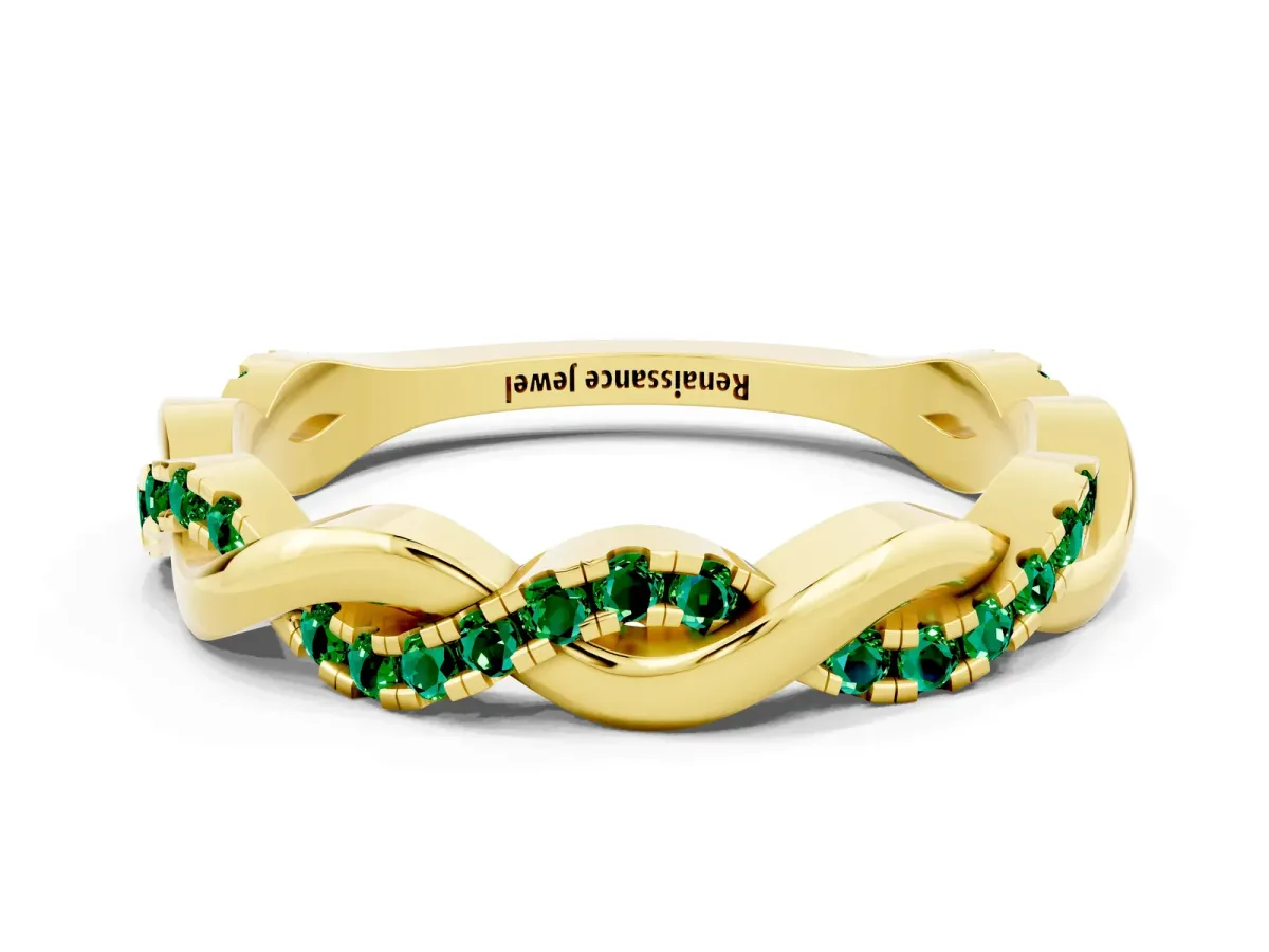 Round Emerald Twist Eternity Band with Pavé Setting Yellow gold