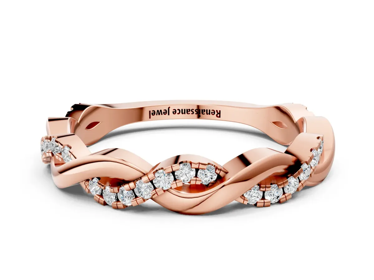 Round Diamond Twist Eternity Band with Pavé Setting Rose gold