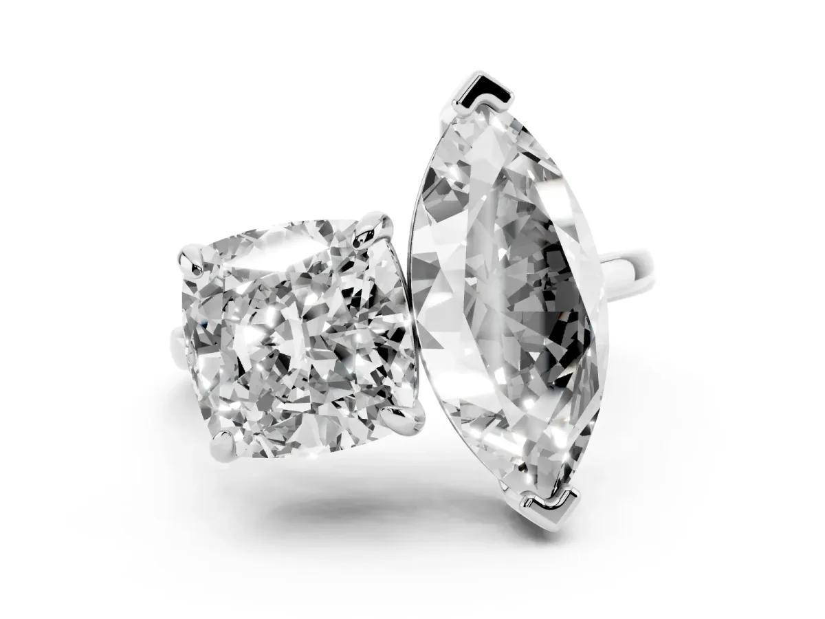 Cushion and Marquise Toi Moi Ring with Prong Setting and Plain Band White gold