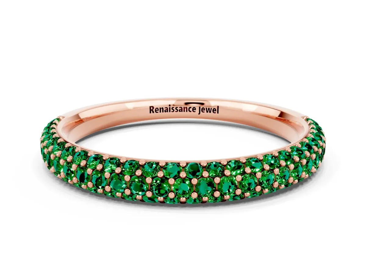 Round Emerald Pavé Eternity Band with Shared Prong Setting Rose gold
